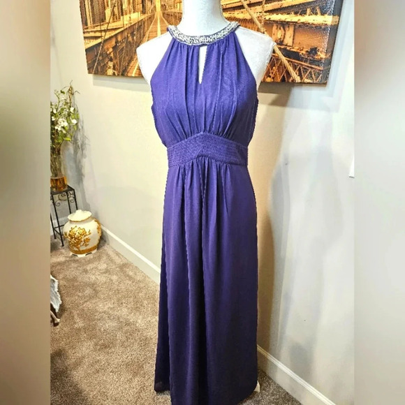 Royal purple maxi dress with beaded neckline - Picture 1 of 9